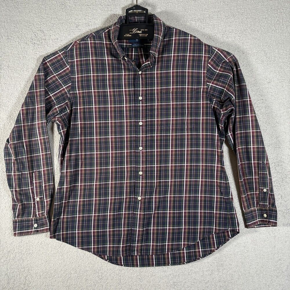 Ralph Lauren Mens XL Custom Fit Plaid‎ Button Down Shirt Navy Burgundy Cotton